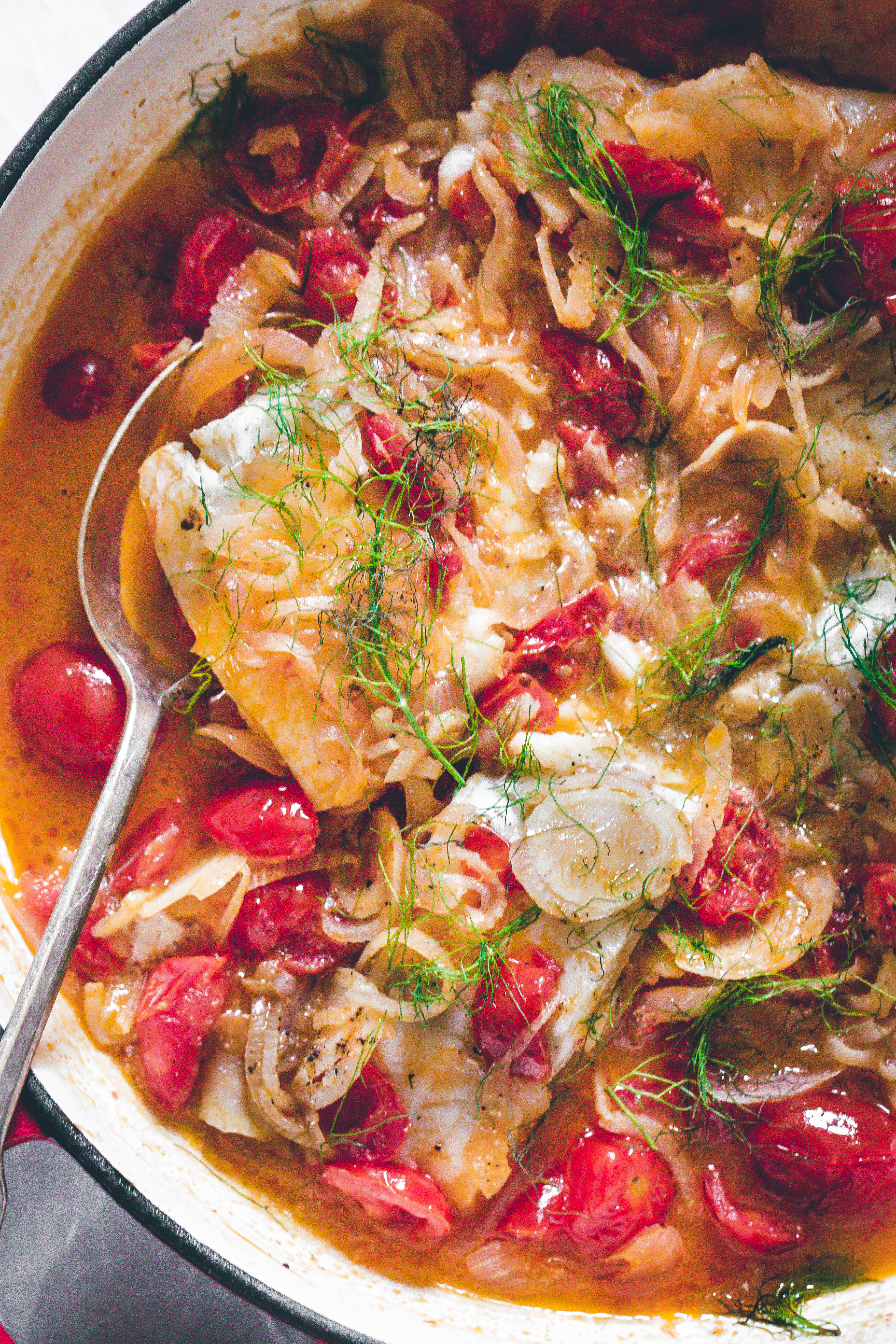 Poached Fish in a Buttery Tomato-Fennel Broth