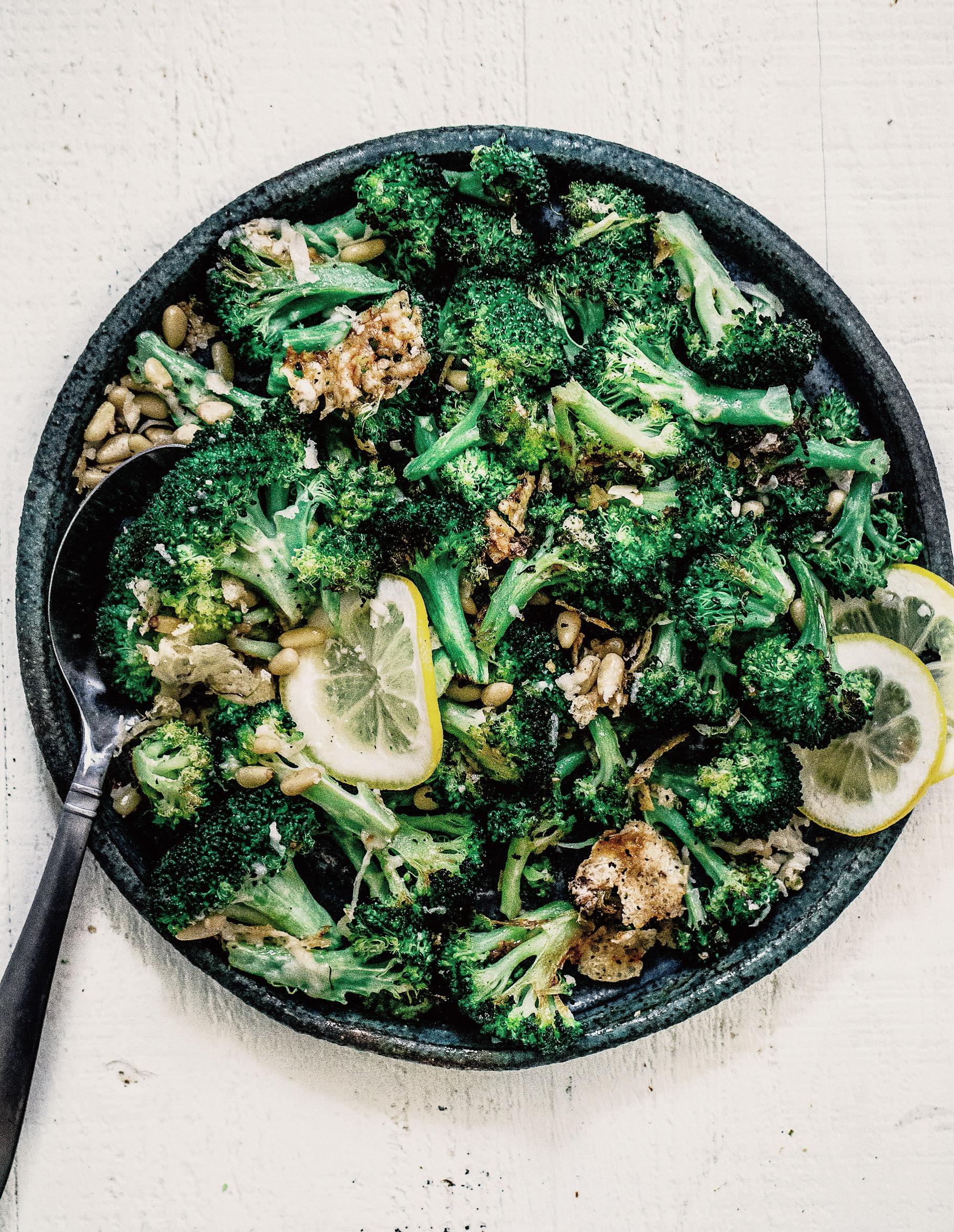 Best Roasted Broccoli with Crispy Parmesan & Pine Nuts