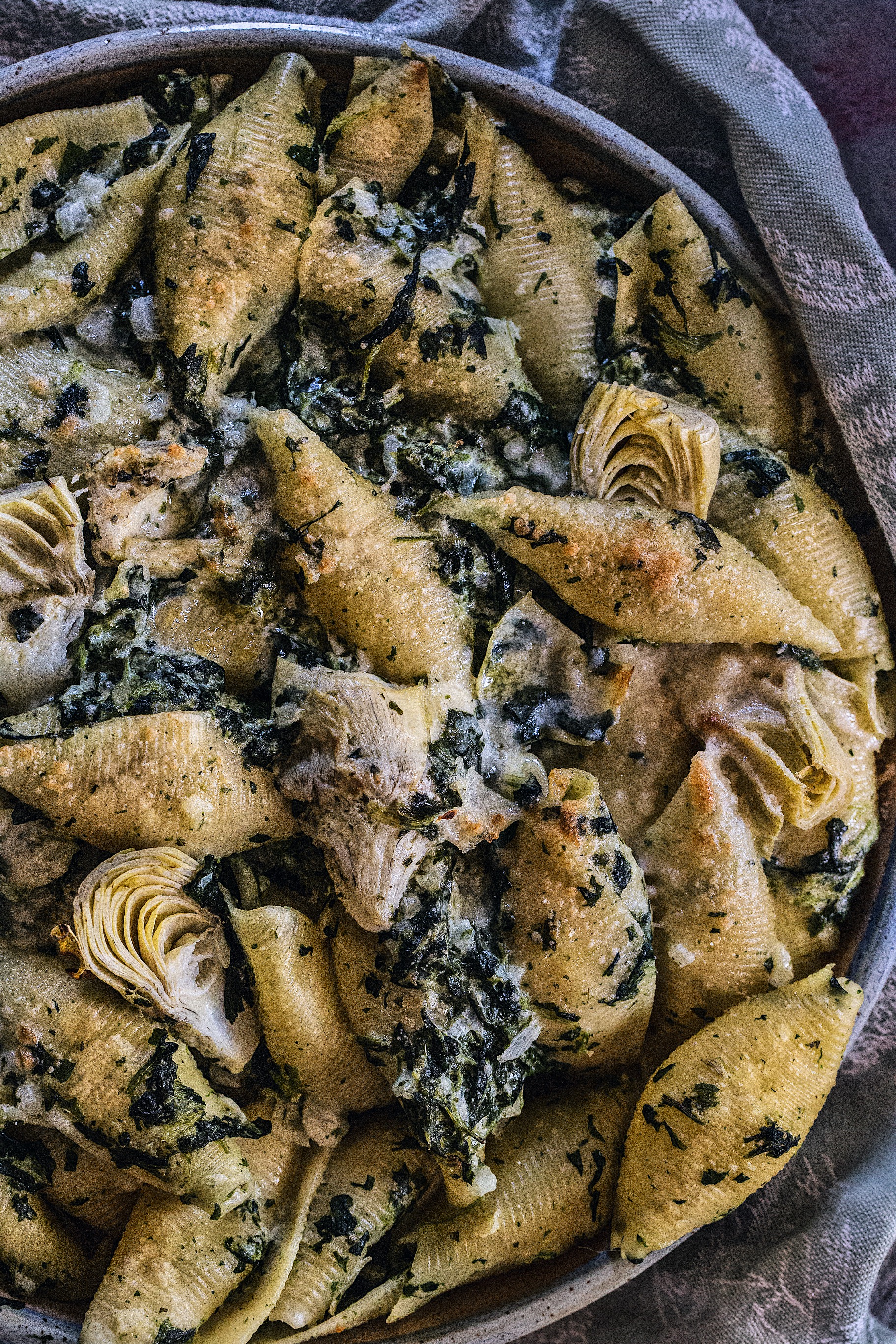 Unstuffed Shells with Spinach & Artichokes