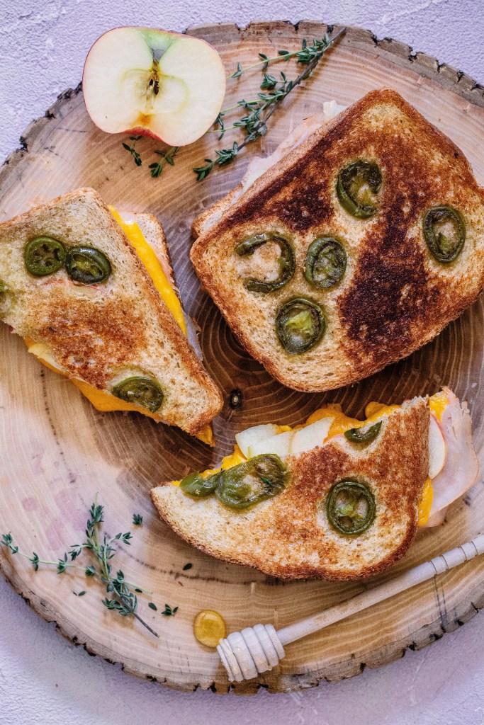 Jalapeno Crusted Grilled Turkey, Apple & Cheese Sandwiches