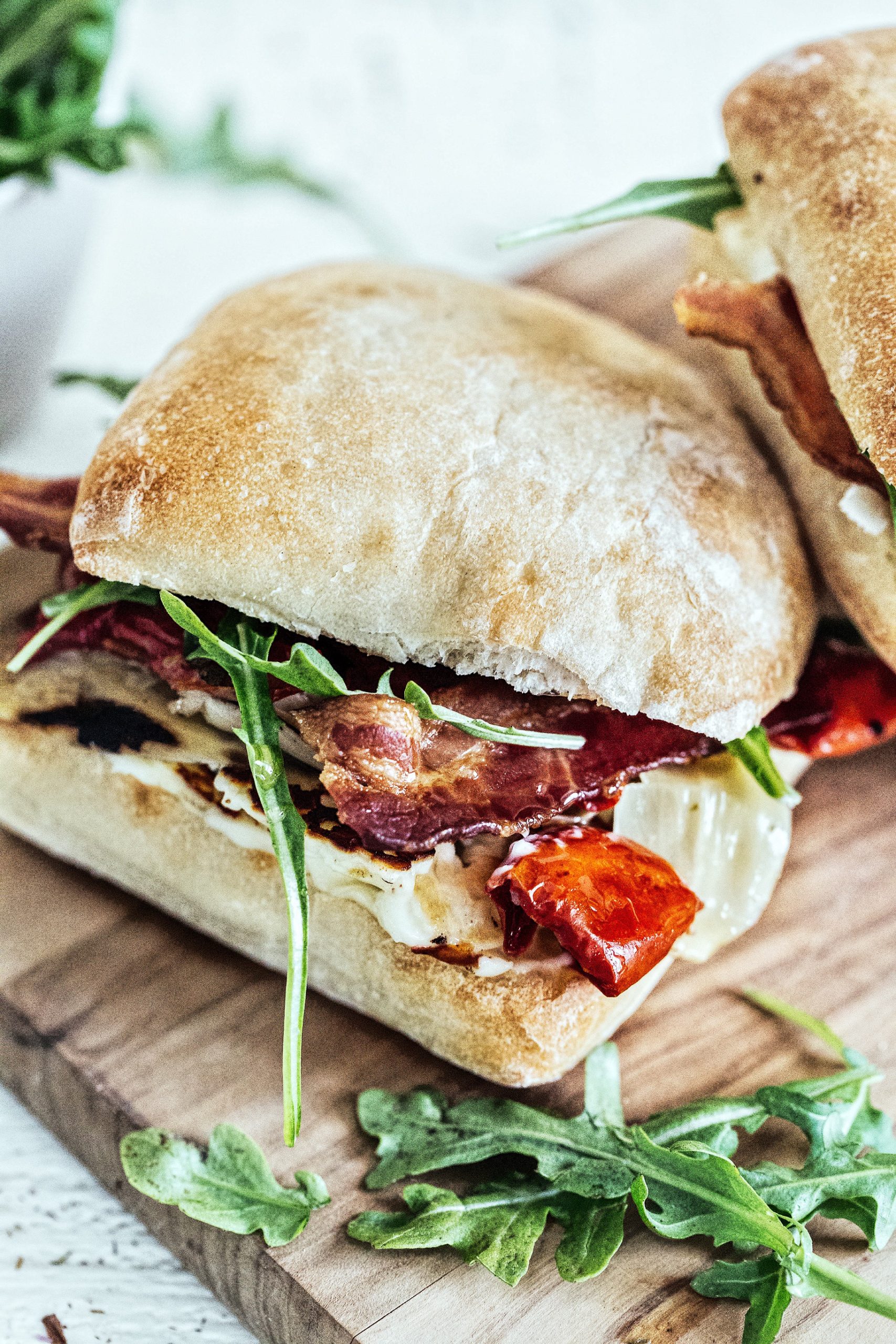 Honey Toasted Halloumi & Bacon Sandwiches with Marinated Vegetables