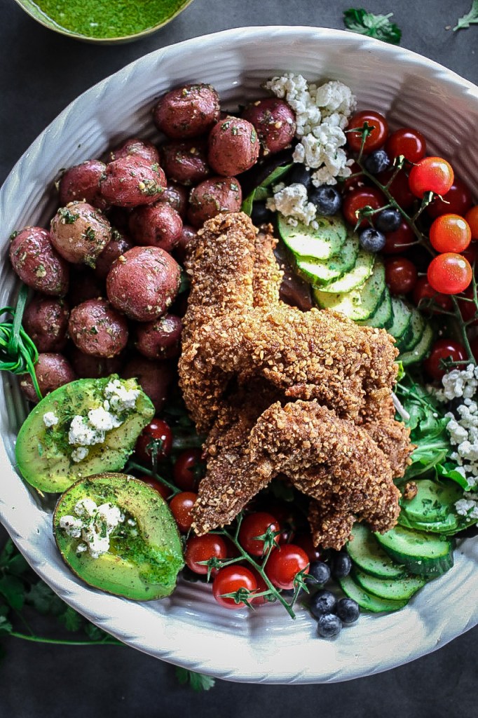 Pecan Crusted Chicken Salad with Green Goddess Dressing