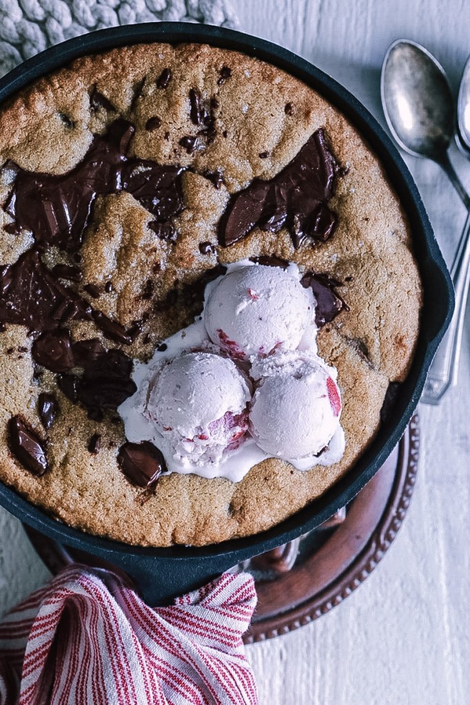 Salty Peanut Butter & Chocolate Skillet Cookie