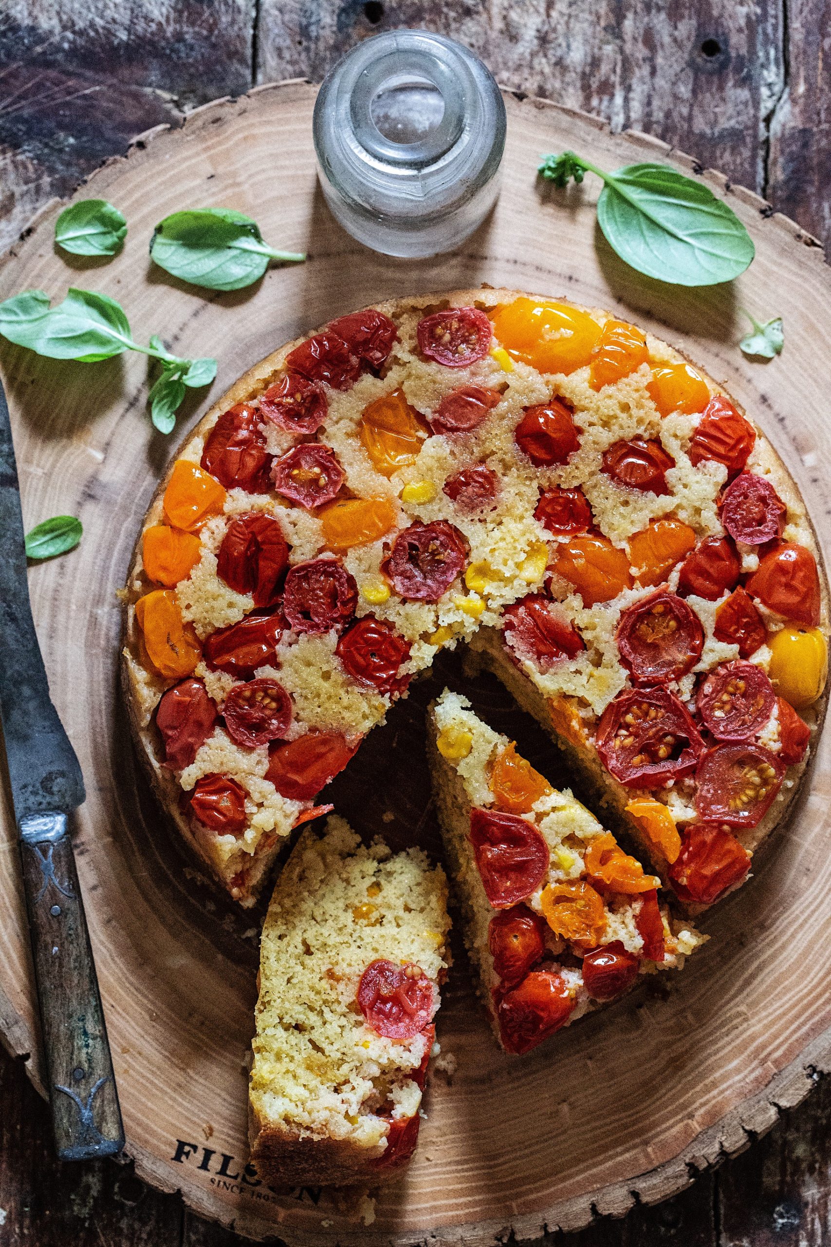 Honey Caramelized Tomato Upside Down Cornbread - My Kitchen Little