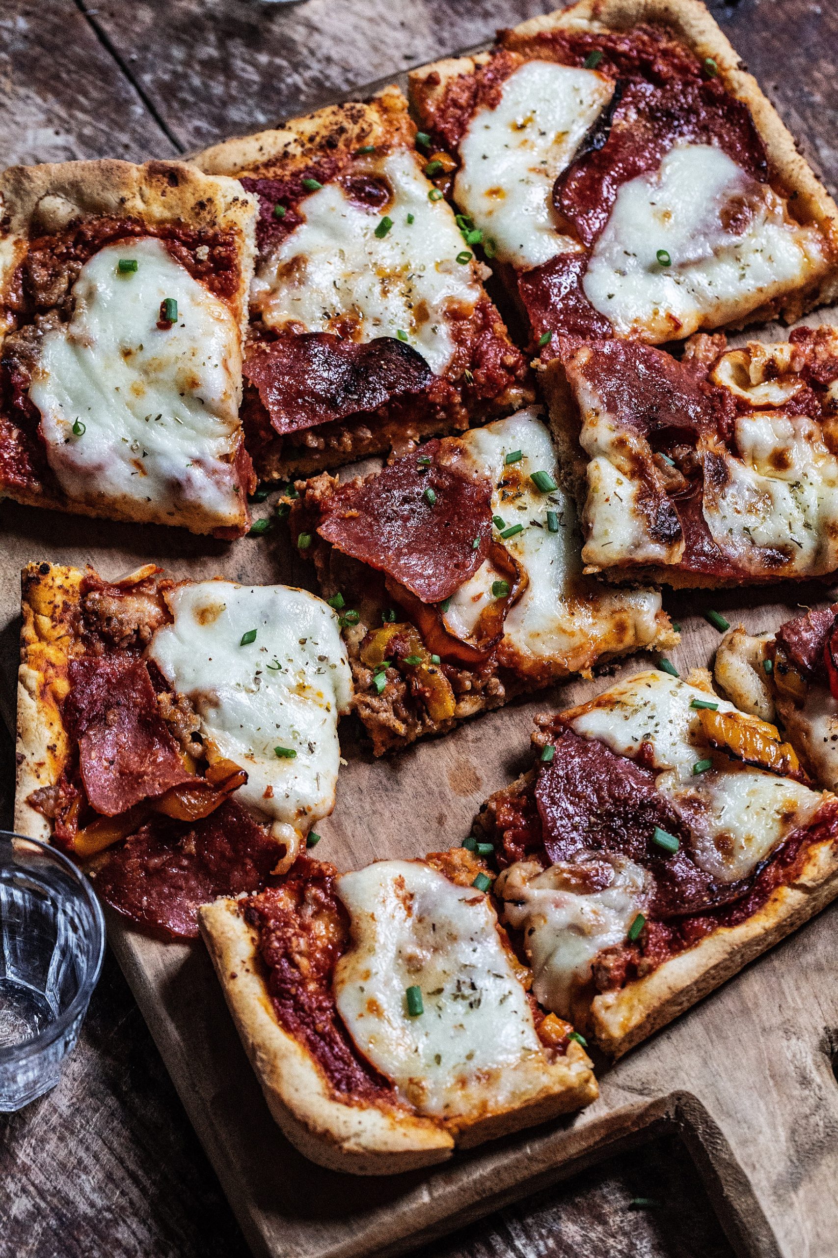 Parmesan Crusted Deep Dish Pizza with Pepperoni Sauce