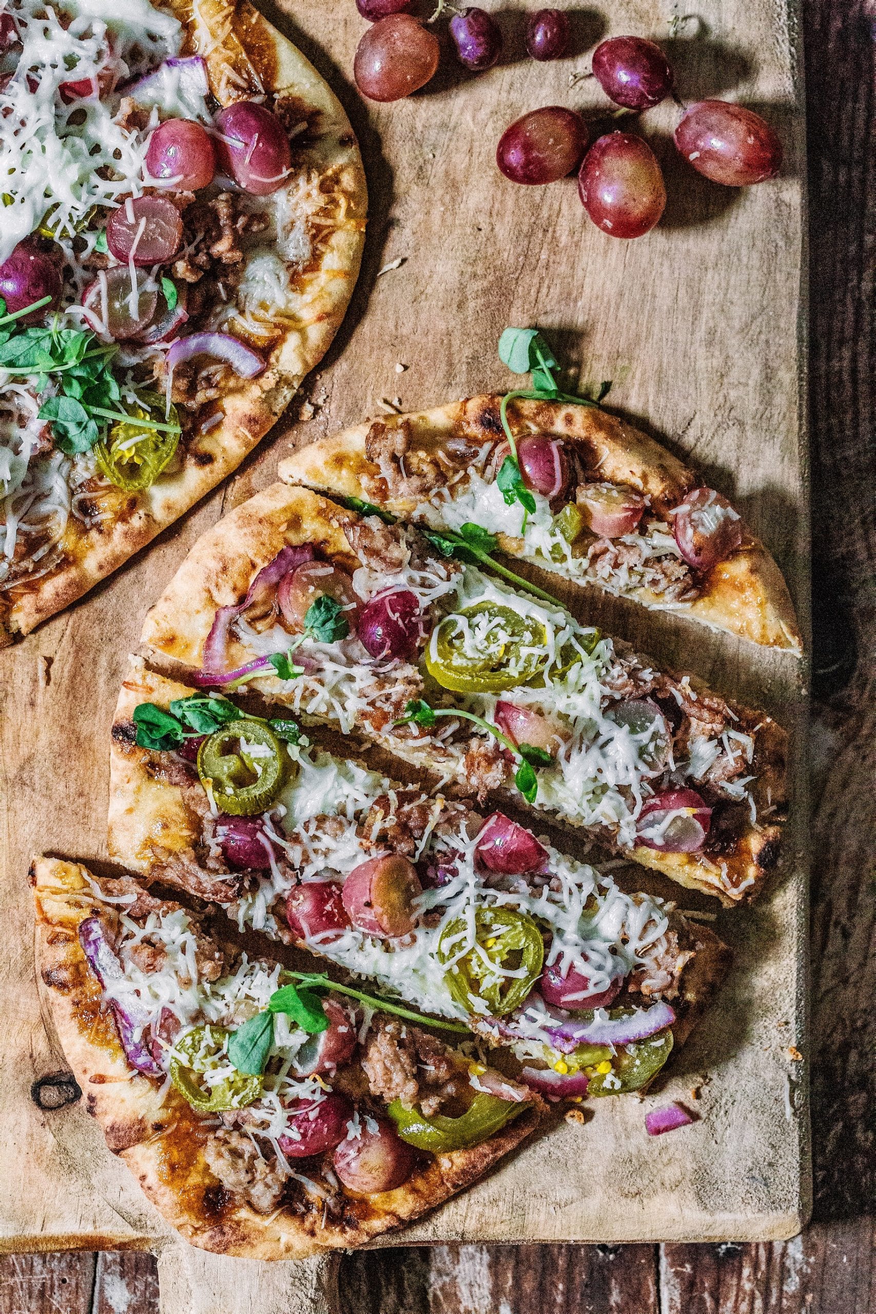 Roasted Grape and Italian Sausage Flatbreads Agrodolce