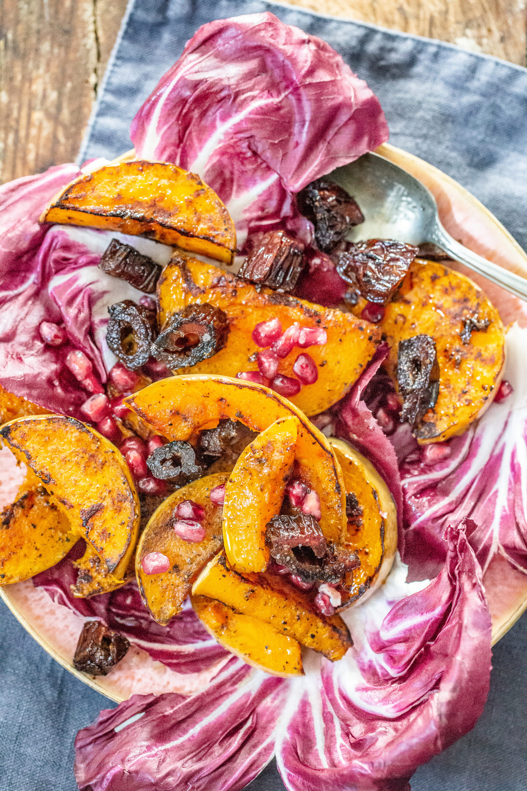 Warm Radicchio Salad with Squash and Caramelized Dates (beautiful for the holidays)