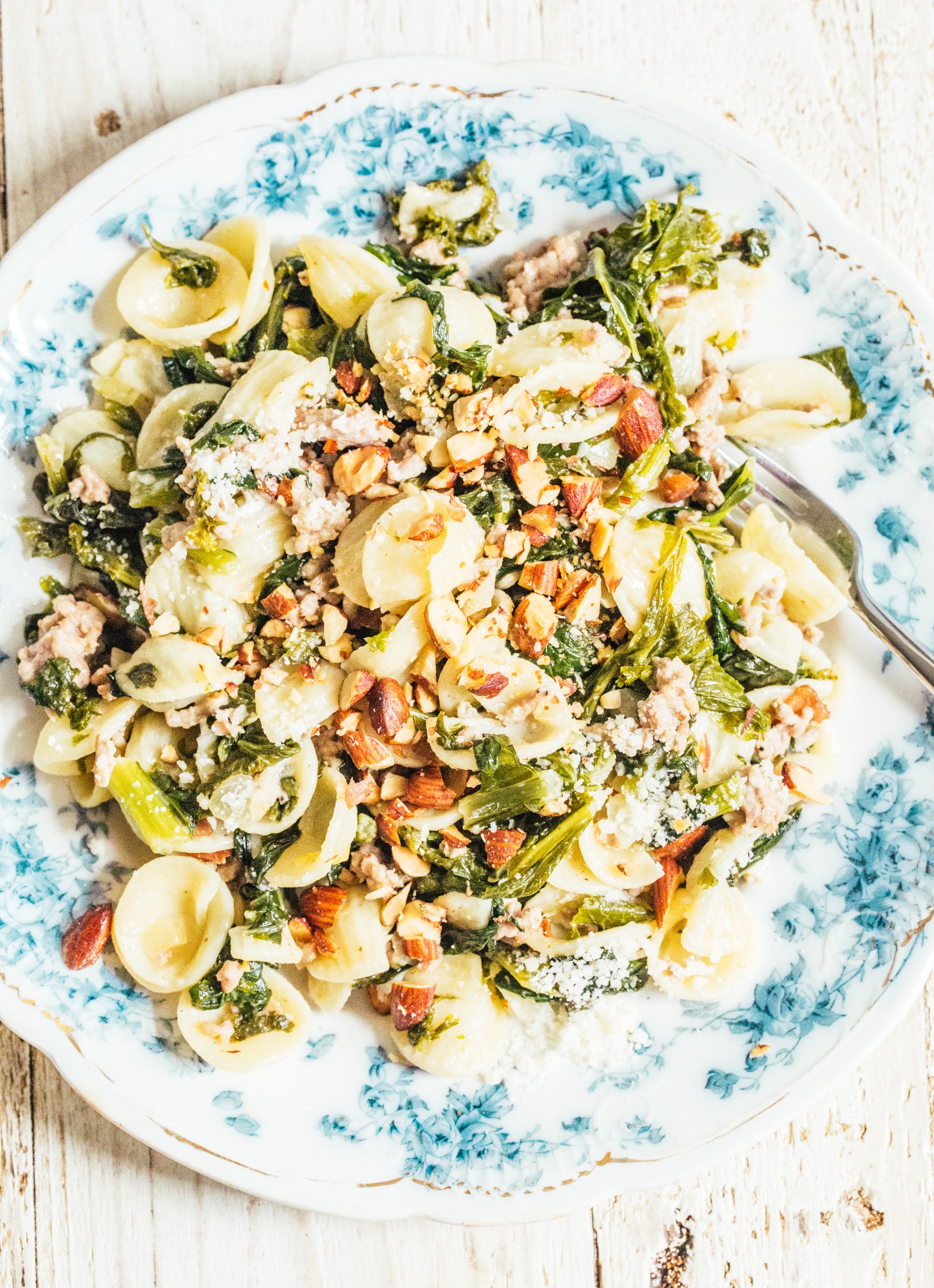 Pasta with Mustard Greens and Crispy Sausage