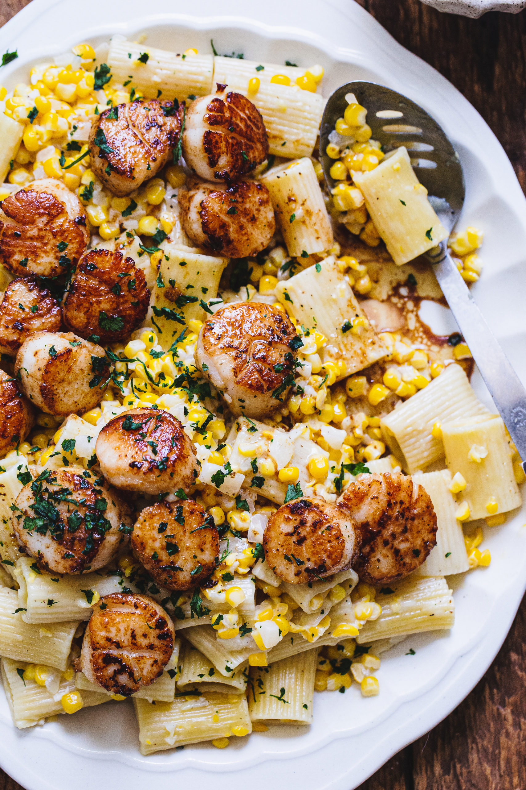 Brown Butter Scallops with Creamy Corn Pasta