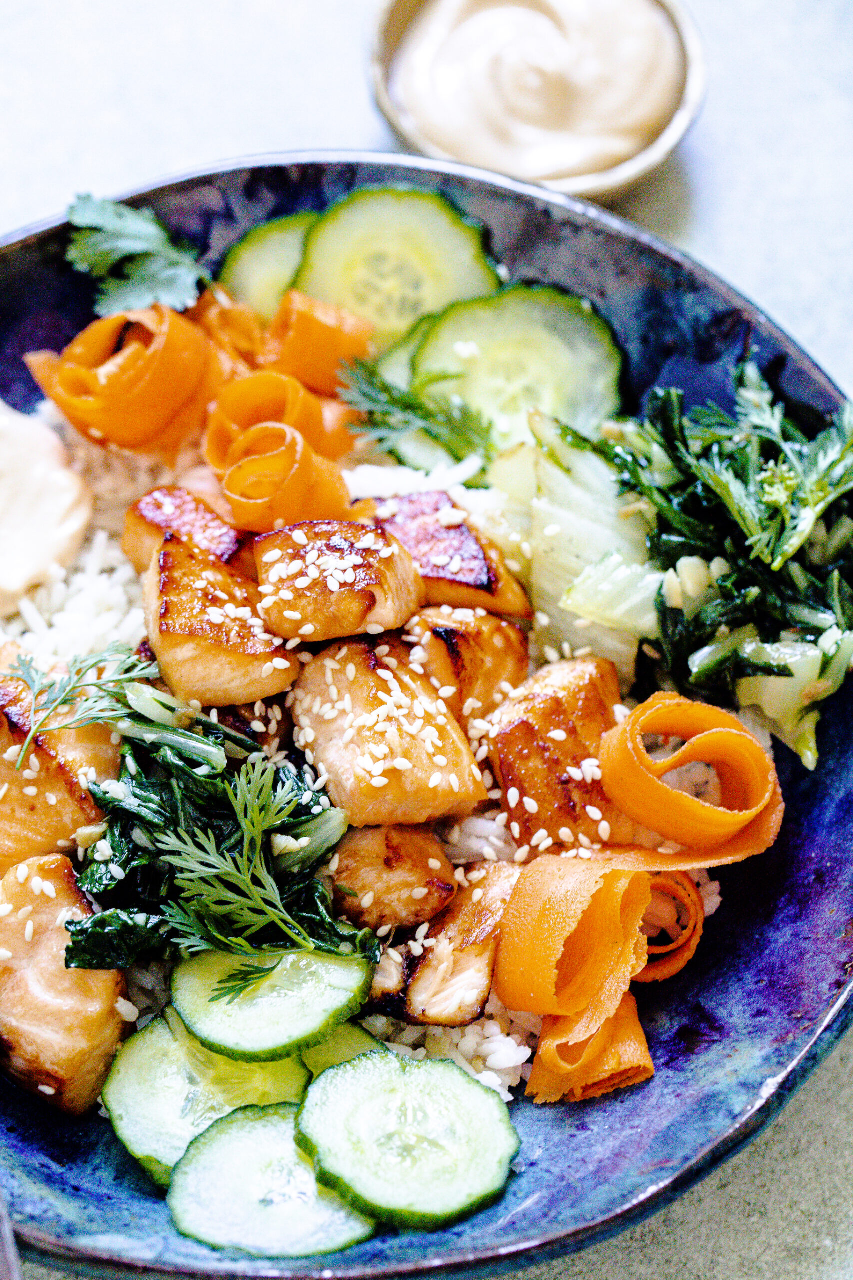 Miso-Maple Salmon Bite Bowls with Spicy Mayo