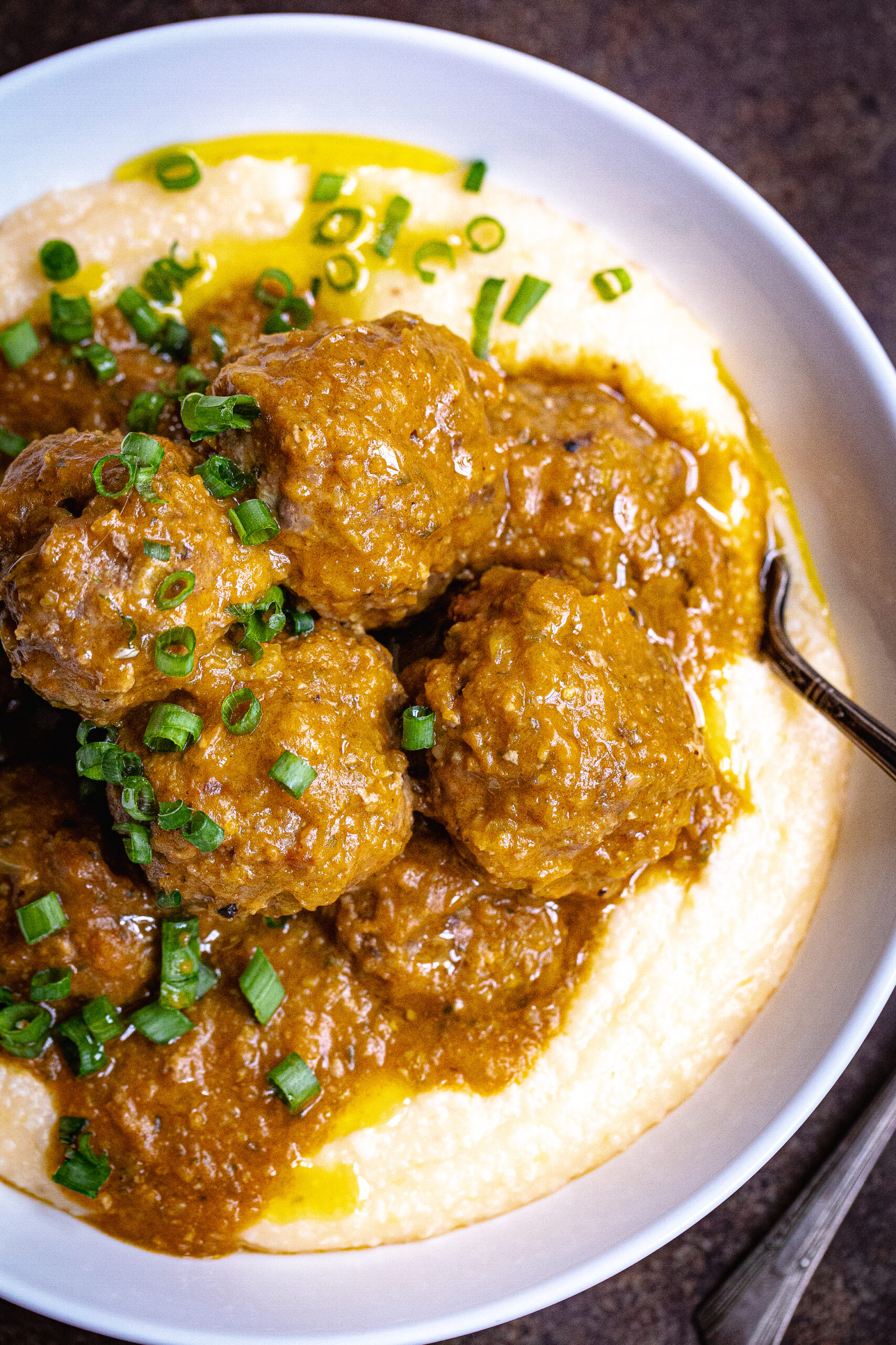 Saucy Creole Meatballs and Grits